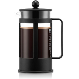 Bodum Kenya Френч-прес для кави - 1л, 8 чашок, з боросилікатного скла та нержавіючої сталі, миється в посудомийній машині, Made in Portugal, чорний