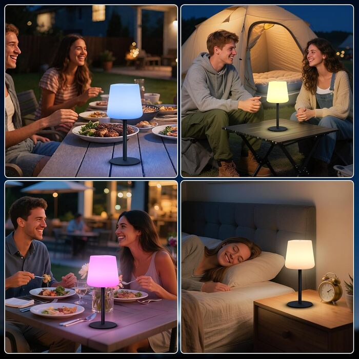 MALUX LED Акумуляторна Настільна Лампа: Бездротова, З Димером, 8 Кольорів, IP44 Водонепроникна, для Будинку, Саду, Готелю, Балкону