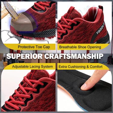 Черевики робочі AONEGOLD чоловічі/жіночі, спортивні, з металевим носком, антиковзаючі, дихаючі, розмір 36-48 EU, 43 EU, 8391, червоні