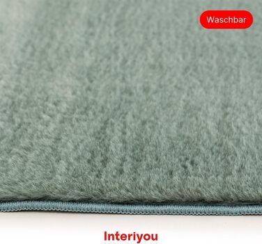 Килим Interiyou Fargo для вітальні 80x150 см - короткий ворс, миється, не ковзає. М'який штучний килим з хутром, довгий ворс (140 x 200 см, прямокутний), зелений