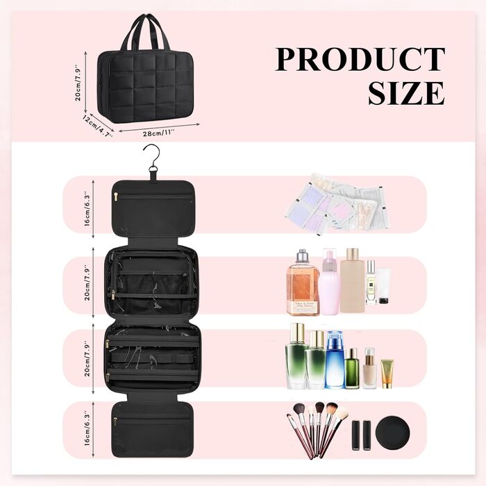 Чохол для туалетних аксесуарів на гачку, дорожній, чорний: органайзер для косметики та прикрас