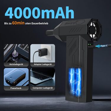 Електричний пилосос для повітря, 4-х ступінчастий, 110000 об/хв, USB-C, бездротовий міні-пилосос для ПК, ноутбука, електроніки, клавіатури, дивану, авто, WT009