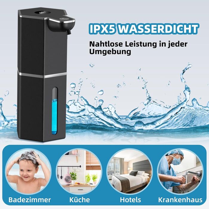 Автоматичний диспенсер для мила 350 мл з сенсором, USB-зарядка, 4 швидкості, водонепроникний IPX5 для кухні, ванної кімнати, офісу