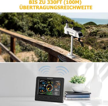 Метеостанція Raddy WF-100C Lite: Професійна бездротова метеостанція 13-в-1 з датчиком, барометром, гігрометром, термометром (внутрішнім/зовнішнім), вимірювачем вітру та дощу, прогнозом погоди для дому та саду