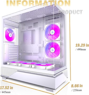 Ігровий корпус для ПК ANSAITE ATX Mid-Tower, 6 ARGB PWM вентиляторів, панорамне загартоване скло, USB Type-C, підтримка радіатора 360мм, Чорний