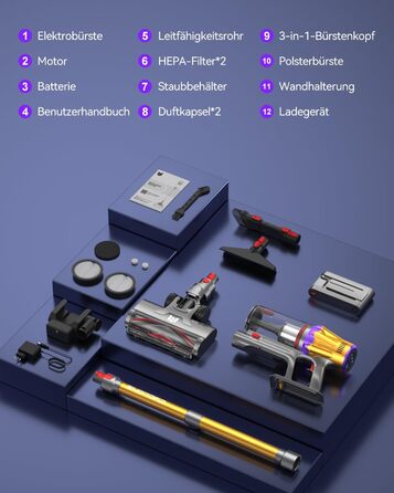 Бездротовий акумуляторний пилосос H9 58000Pa/650W з LED-дисплеєм та антизаплутувальною насадкою для тварин, килимів та твердих поверхонь, золотистий