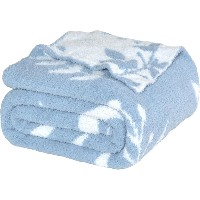 М'яка в'язана декоративна ковдра Jooja Bouclé, 127x152 см, блакитно-сірий (60x80, Leaf Dusty Blue)