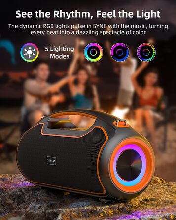 VUOPAX Портативна Bluetooth колонка з 2 сабвуферами, 200W, 24h акумулятор, IP65, DSP, TWS, TF/USB/AUX, для дому та вечірок