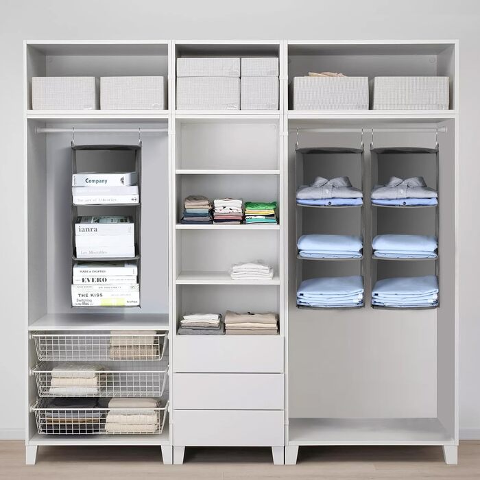 Органайзер для шафи AiQInu з 3 відділеннями, підвісний, бамбуковий, сірий (з гачками)