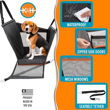 Автомобільний автокрісло для собак K&H Pet Products Buckle N' Go, сірий, середній, 53 x 33 x 48 см, водонепроникний, з ременями безпеки