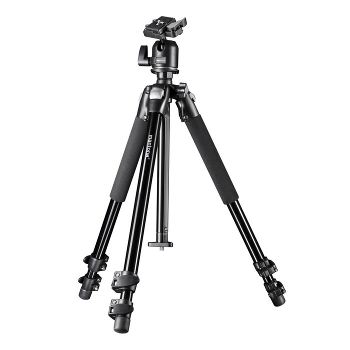 Фотоштатив Mantona Basic Scout Makro — компактний штатив для DSLR камер та макрозйомки, висота до 153 см, з реверсивною та додатковою короткою центральною колоною для outdoor фотографії