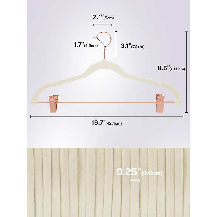 Набір вешалок для одягу HOUSE DAY, 20 шт, з кліпсами, ультратонкі, антиковзні, для штанів, економія місця (слонова кістка)