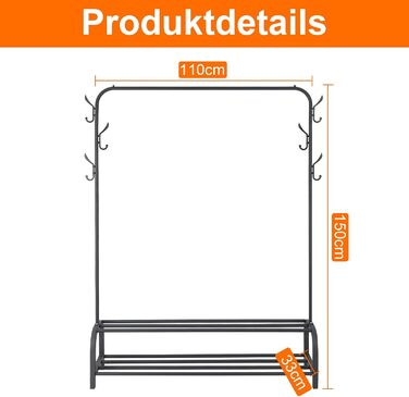 ColdShine Clothes Rack Metal Freestanding Clothes Rack Stable Clothes Rod with Shelf Coat Rack for Coats, Skirts, Shirts, Sweaters, Black