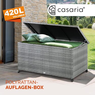 Садова коробка Casaria 270 л з роликами, UV-захистом, газовим амортизатором і ручками, водостійка скриня для зберігання подушок і речей, 117x53 см, сіра