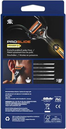 Електрична бритва Gillette Fusion5 ProGlide Power для чоловіків, металева, чорна, 1 шт.