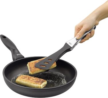 Silit Girato Serving Tongs 31 cm, Stainless Steel, Plastic Head, BBQ Tongs, Small Grill Tongs for Steak, Fish, Vegetables, Locking Mechanism, Space-Saving