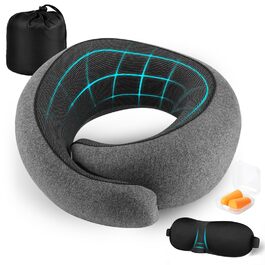 Подушка для шиї у літак, Memory Foam, ортопедична, для тривалих подорожей, з маскою для сну та навушниками, ваш незамінний аксесуар