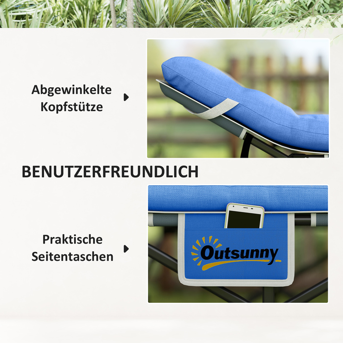 Розкладне ліжко Outsunny для кемпінгу з матрацом, подушкою та боковою кишенею 190 x 65 x 37 см. Кемпінгове ліжко для дорослих, гостьове ліжко до 150 кг, складане ліжко для відпочинку на природі, у саду, у походах. Темно-синій колір | Aosom