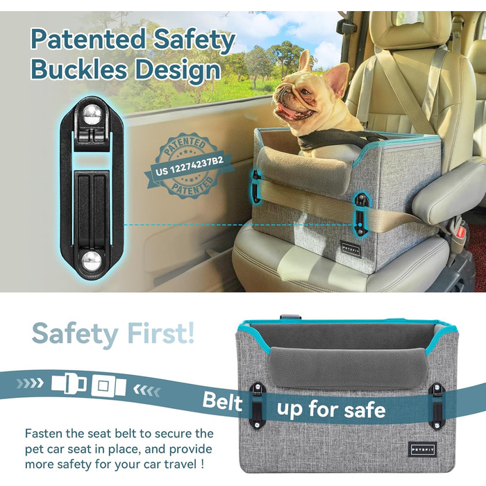 Автомобільний лежак для собак Petsfit - сірий, з кріпленням для безпеки та знімним килимком