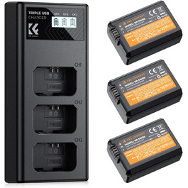 Акумулятор K&F Concept NP-FW50 1100mAh (3 шт.) з трьохслотним LCD зарядним пристроєм для Sony ZV-E10, Alpha A6000, A6300, A6400, A6500, A5000, A5100, a7, a7II, a7R, a7RII, a7S, a7SII