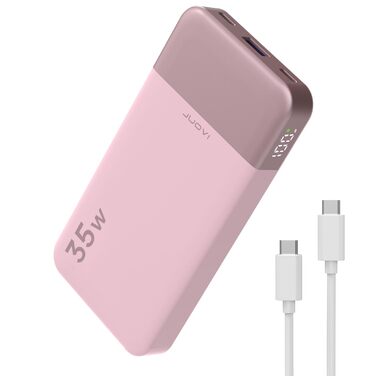 Power Bank JUOVI 10000 mAh рожевий: швидка зарядка PD 3.0, QC 4.0, 2x Type-C, USB-A для iPhone, MacBook, Galaxy