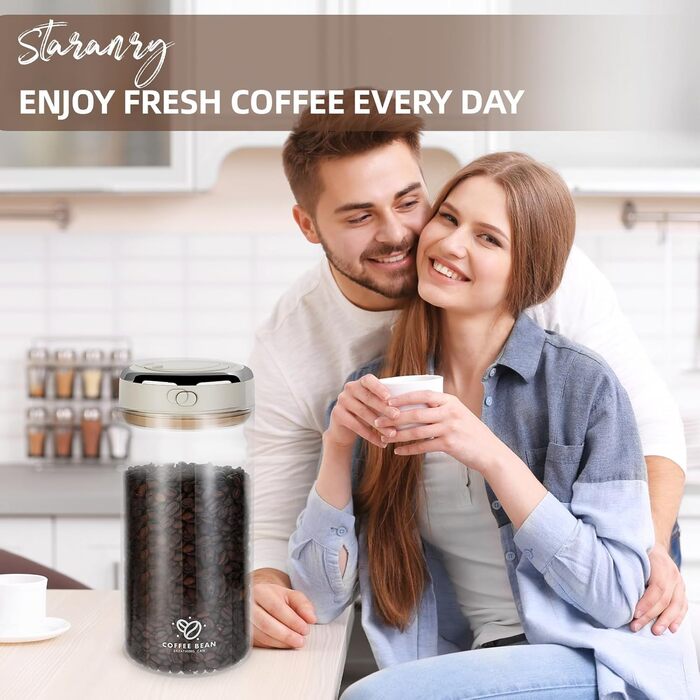 Герметичний контейнер для кави 1700 мл з CO₂-вентилем та індикатором дати, для зберігання кавових зерен, чаю, горіхів, какао. Зберігає свіжість та аромат.