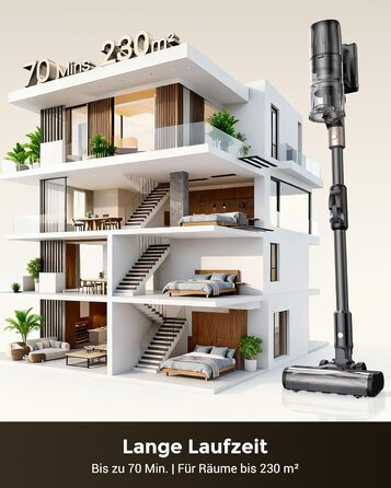 Бездротовий пилосос Proscenic P20 з функцією миття, 70KPa, 70 хв, 680W, самостійна док-станція, фільтр 6 шарів, 1,5л, для килимів та шерсті домашніх тварин, Aurum Black