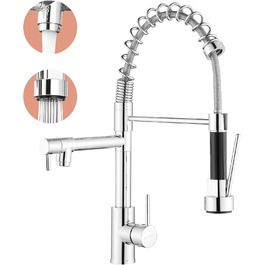 Кухонний змішувач з витяжною лійкою, 360° обертання, 2 режими, нержавіюча сталь, преміум-якість