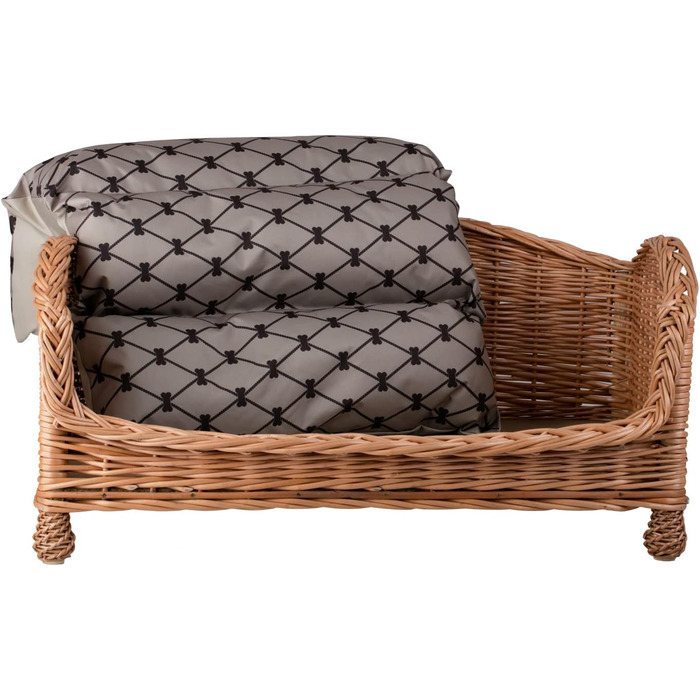 Корзина для собак і котів з плетіння лози з м'яким лежаком, лежак для тварин, собаче ліжко, котяче ліжко (54x32 H25, Бежевий)