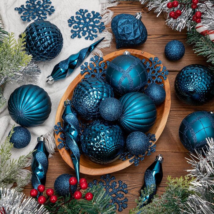 50 шт. прикрас для ялинки: сині ялинкові кулі, міцні, для різдвяного декору