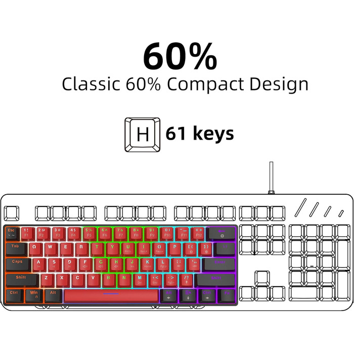 Механічна ігрова клавіатура Snpurdiri 61 клавіша з RGB підсвічуванням (Blue Switch/Black Red)