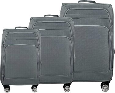 Чемодан-роликовий тканинний для подорожей, розширюваний, з подвійними колесами (M/L/XL/XXL або набір 4 шт.), м'який багаж (фіолетовий, ручна поклажа (55 см)), набір 3 шт. (сірий)