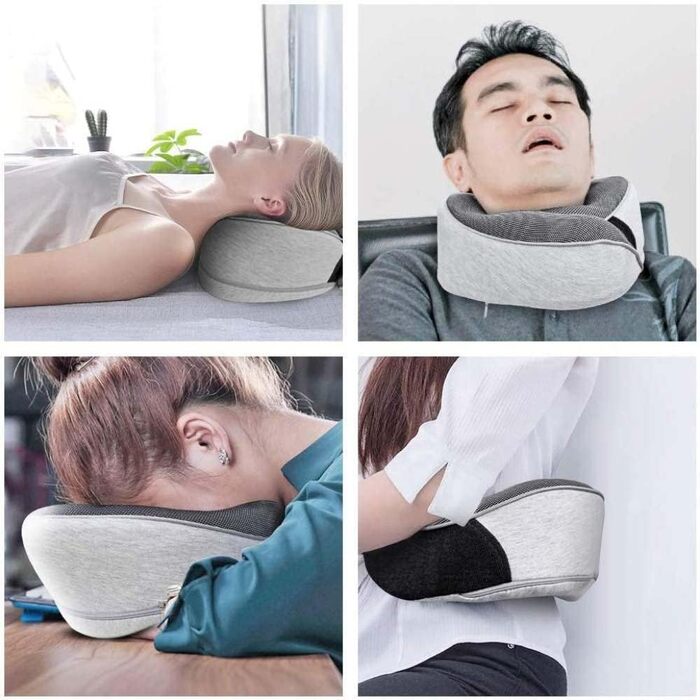 AIRTH® Подушка для шиї з піною Memory Foam 360° з кріпленням на липучці - Ергономічна підтримка шиї з знімним чохлом для максимального комфорту та відпочинку (Світло-сіра)