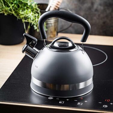 Чайник Kinghoff 1.8L з нержавіючої сталі з свистком, Induktion, сірий матовий, KH-1851