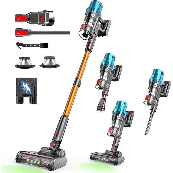 Bergxperten Orizom: Акумуляторний пилосос з автоматичним визначенням забруднення | 60 хв роботи | Без мішка | Для килимів, твердих поверхонь та шерсті тварин | 550 Вт | Колір: блакитний