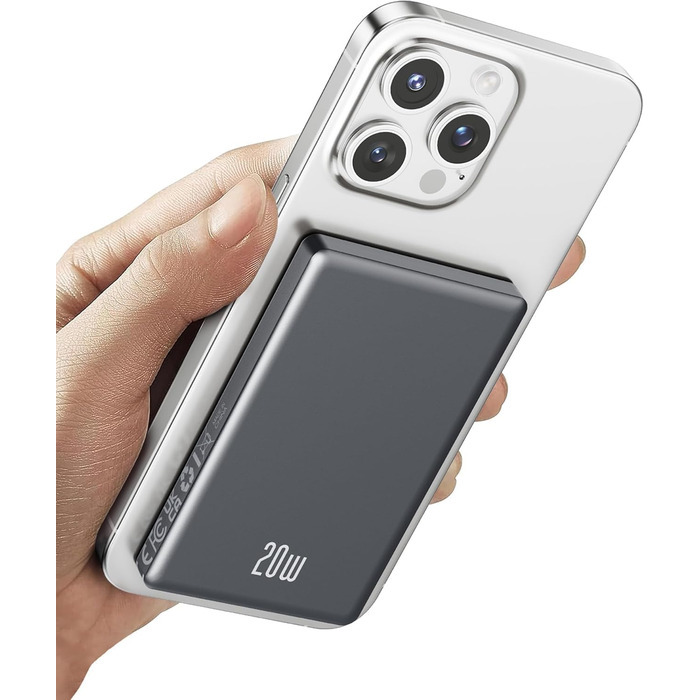 Портативний зарядний акумулятор Power Bank для iPhone з MagSafe, Ultra Slim 10000mAh, бездротова зарядка, 20W PD, сірий