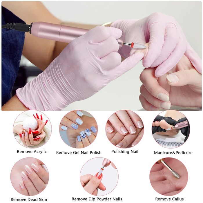 Електрична нігтьова пилка для гелю та нігтів: професійний набір для манікюру та педикюру Rose з USB, 20000 об/хв, регульована швидкість