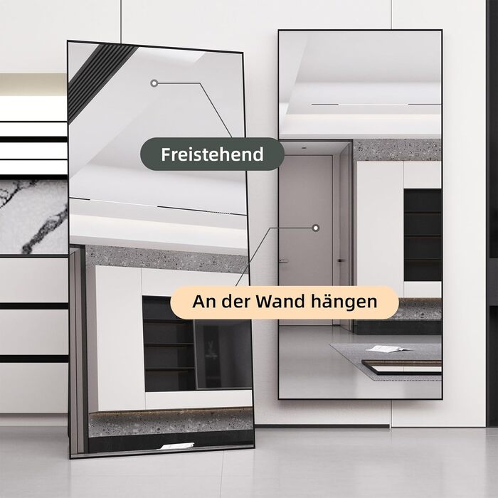 Aufhellender Standspiegel mit Metallrahmen