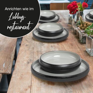 Moritz & Moritz SOLID UNI Dinnerware Set for 12 People Grey, 36-Piece - Modern Stoneware Dinner Set - Microwave & Dishwasher Safe, Dinnerware, Tableware, Combination Service for 12 People Grey Dinnerware Set (12 pcs)