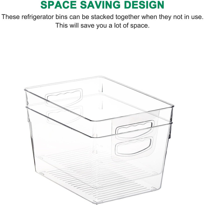 Refrigerator Organizer Drawer Set with Handle, 3-Piece Stackable Kitchen Storage Boxes with Pull-Out Drawer & Lid for Vegetables, Berries, Meat | PET Plastic Food Storage Containers (Clear Medium 8 Pcs)