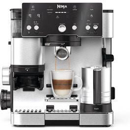 Ninja Luxe Essential кавомашина 2-в-1 з вбудованим млином та капучинатором для лате, капучино та еспресо, срібна, ES501EU