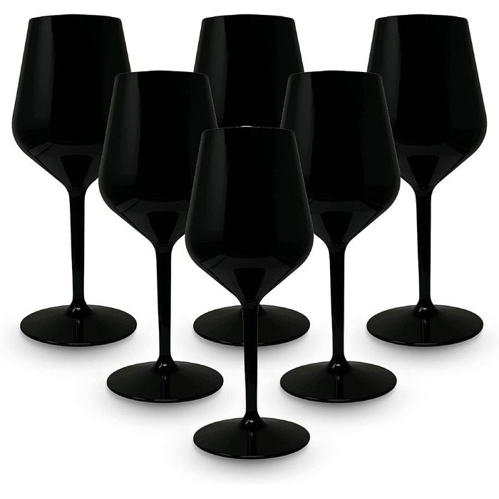 BRYNA - Set of 6 Wine Glasses 33 Cl made of Polycarbonate (hard plastic), 100% Italian design, unbreakable glasses, reusable and dishwasher-safe wine glasses, Black