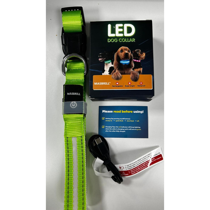 Світловідбиваючий нашийник для собак MASBRILL з LED-підсвічуванням, водонепроникний, 3 режими освітлення, синій