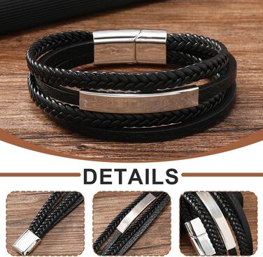 Чоловічий браслет з натуральної шкіри, широкий плетіний браслет на магнітній застібці (чорний)