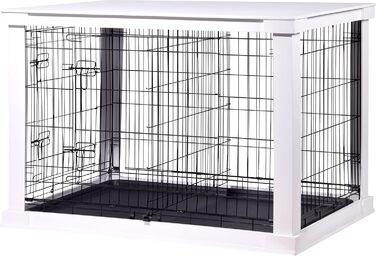 Дерев'яний вольєр для собак Dobar® розмір M - Будка для собак з поверхнею столу - Будка для собак для дому - Будка для собак з масиву дерева - журнальний столик - 83 x 55 x 59 см - Білий