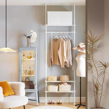 SoBuy KLS07-SCH Telescopic Clothing Rack with 1 Clothes Rail and 3 Shelves Telescopic Wardrobe System Adjustable Clothes Rack B (52-80) x H (233-295) cm (White)