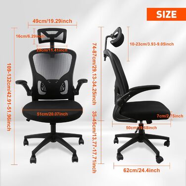 Ергономічне крісло для офісу HANGHAIGO, чорне, з підголівником, підлокітниками та підтримкою попереку, регулювання висоти, функція гойдання 90°-120°, максимальне навантаження 150 кг