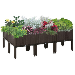 Outsunny Raised Garden Bed 6-Piece Planter Box Rattan-Look with Drainage Holes DIY Brown 40x40x44cm for Garden & Balcony