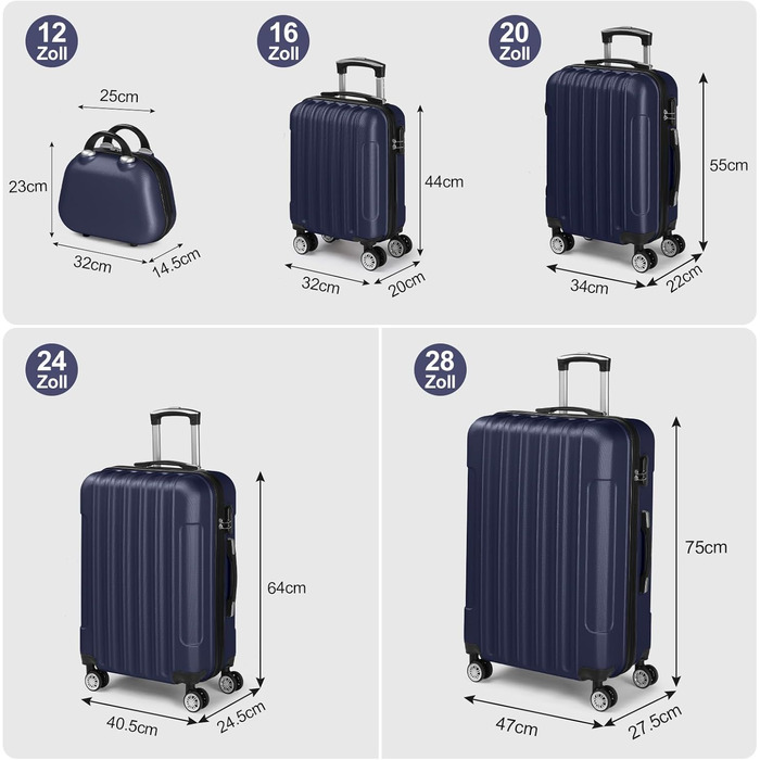 Набір валіз LEADZM 5 шт. з косметичною сумкою, жорсткий набір валіз-ролерів ABS з телескопічною ручкою, ручна поклажа (Турквіз)