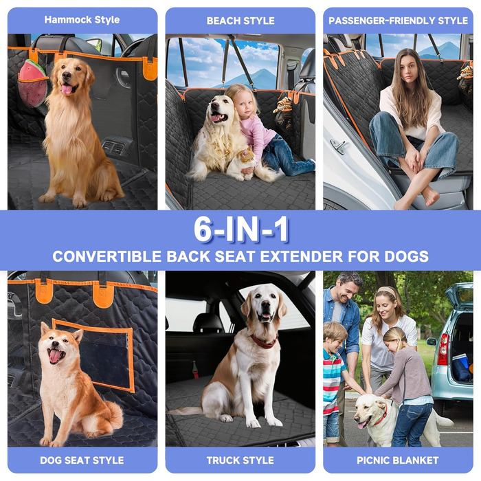 Захист для сидіння автомобіля для собак - килимок для заднього сидіння з жорстким дном, 181 кг, водовідштовхувальний, з сіткою, чорний, для позашляховиків та пікапів, розмір L (147x75 см)